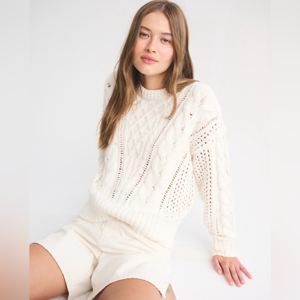 Abercrombie & Fitch Textural Stitch Cable Crew Sweater - Picture 10 of 11